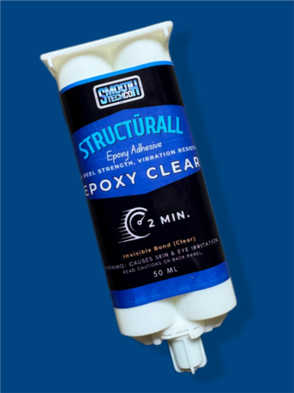 Structurall epoxy clear adhesive tube on a blue background