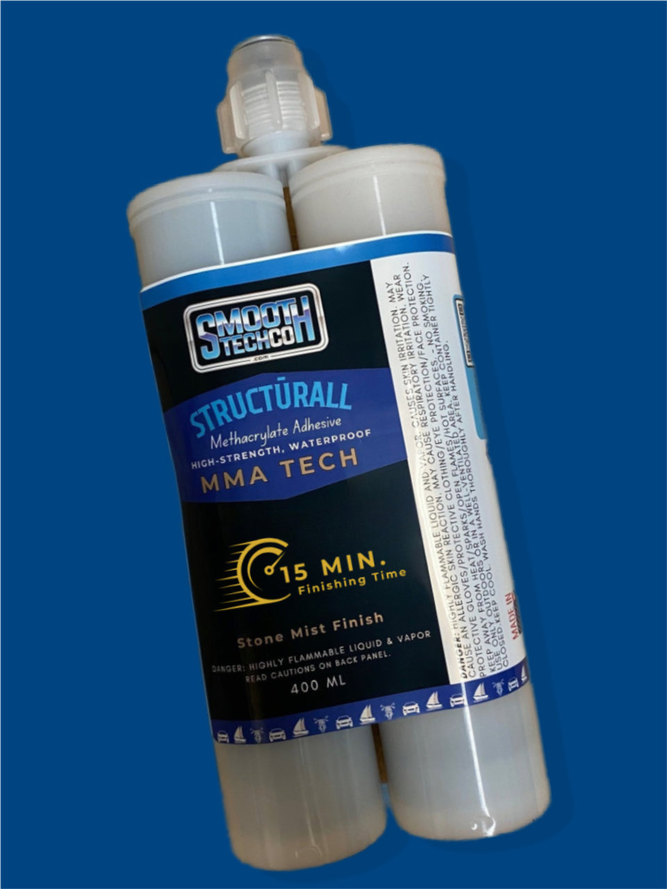 MMA FIVE structural adhesive on a blue background